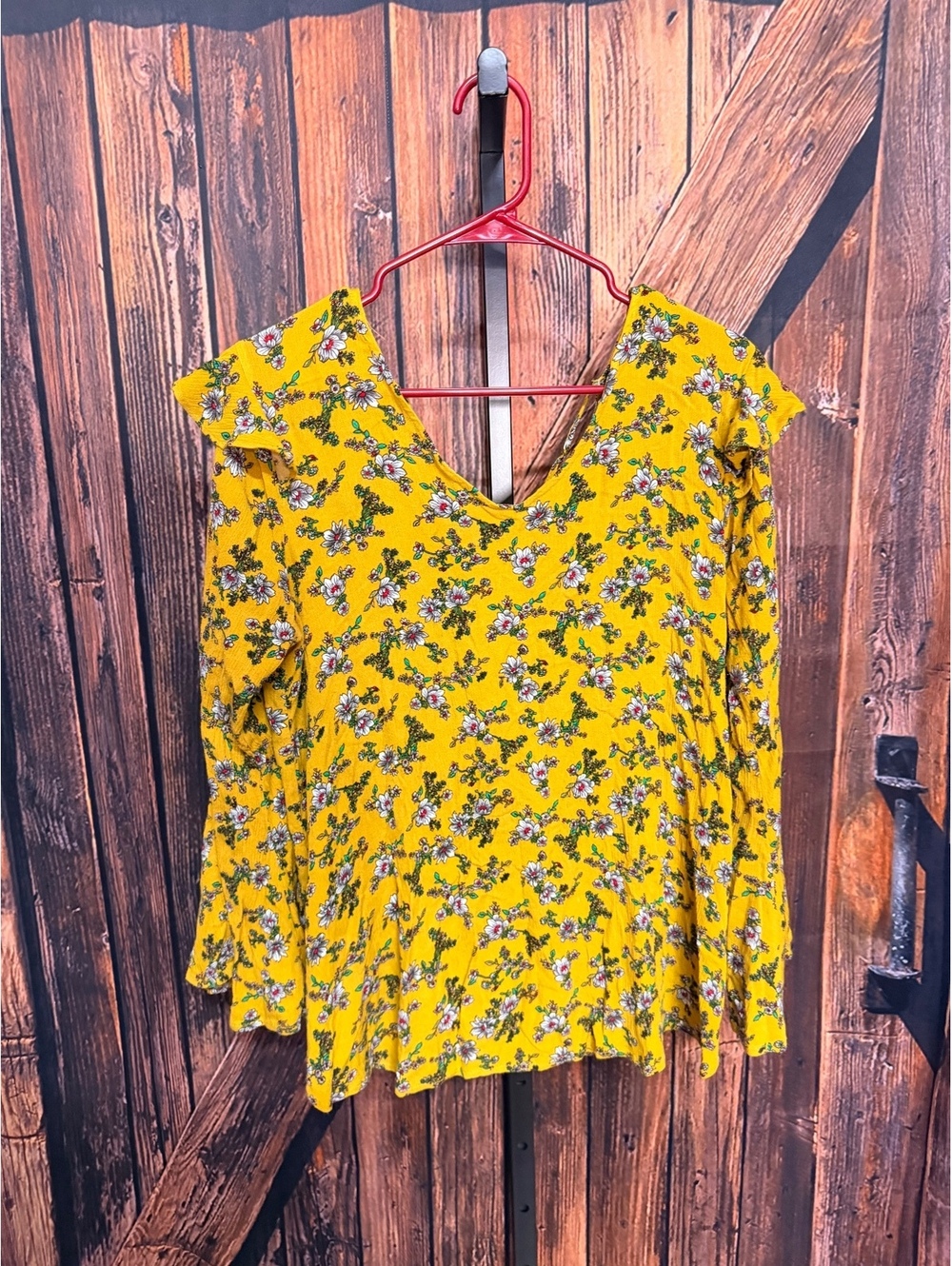 Kori America Yellow Floral Long Sleeve Blouse Medium